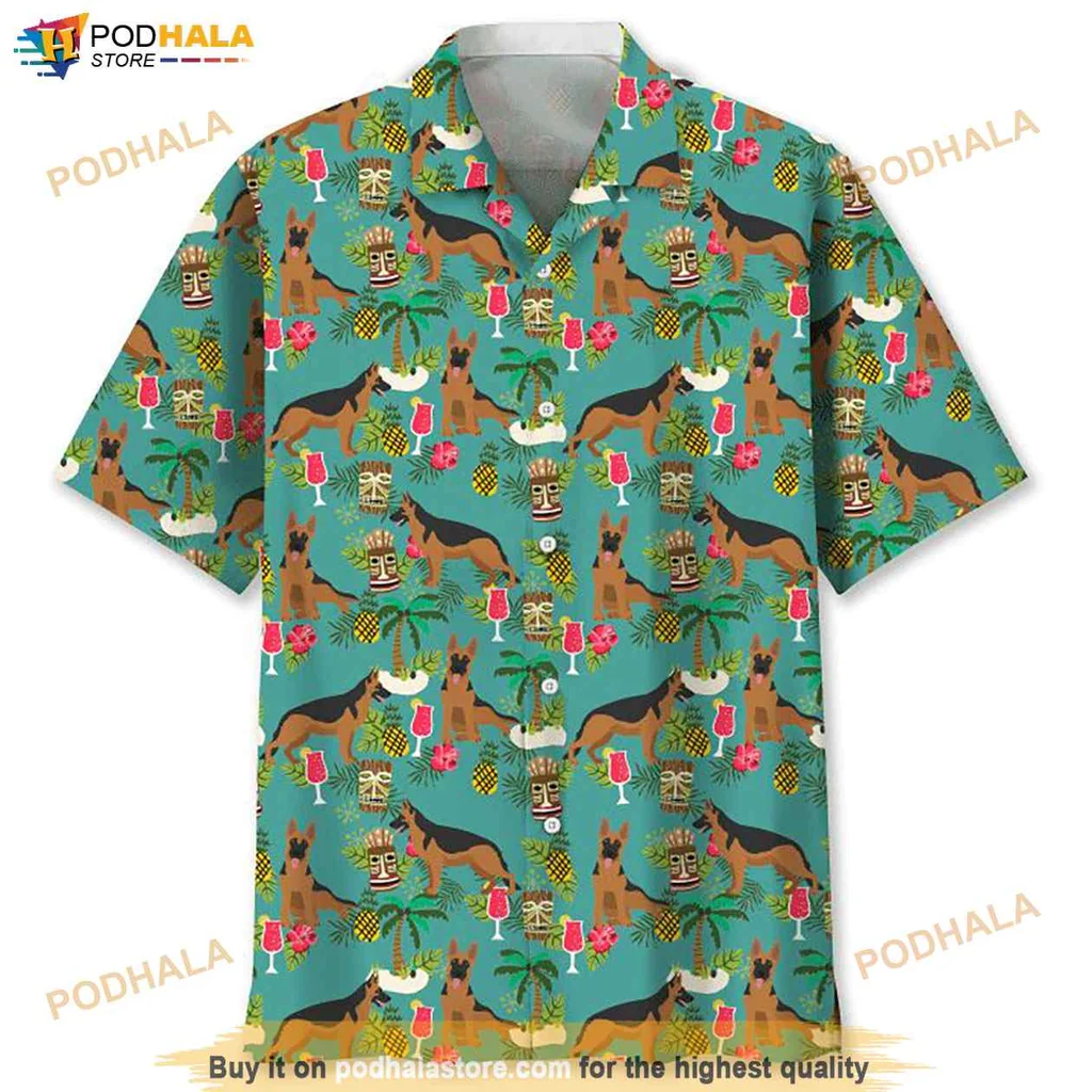 Cool German Shepherd Hawaiian Shirt, Vibrant Tropical Design For Dog Lovers