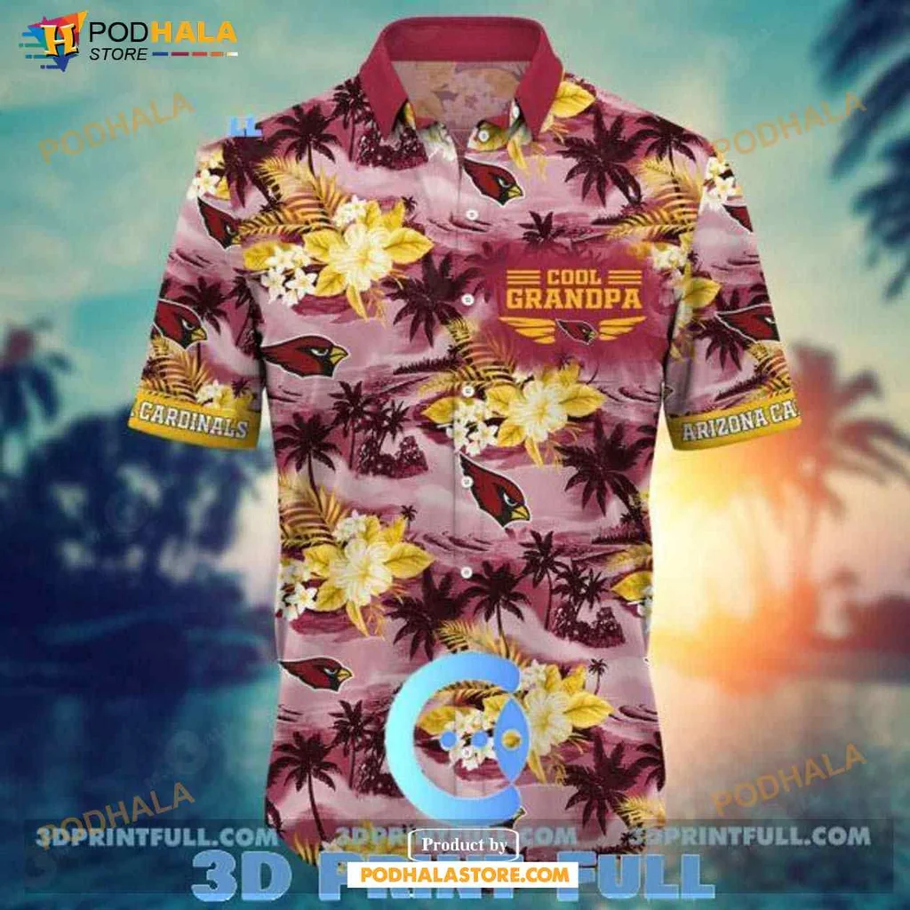 Cool Grandpa Arizona Cardinals Hawaiian Shirt With Tropical Hibiscus Design