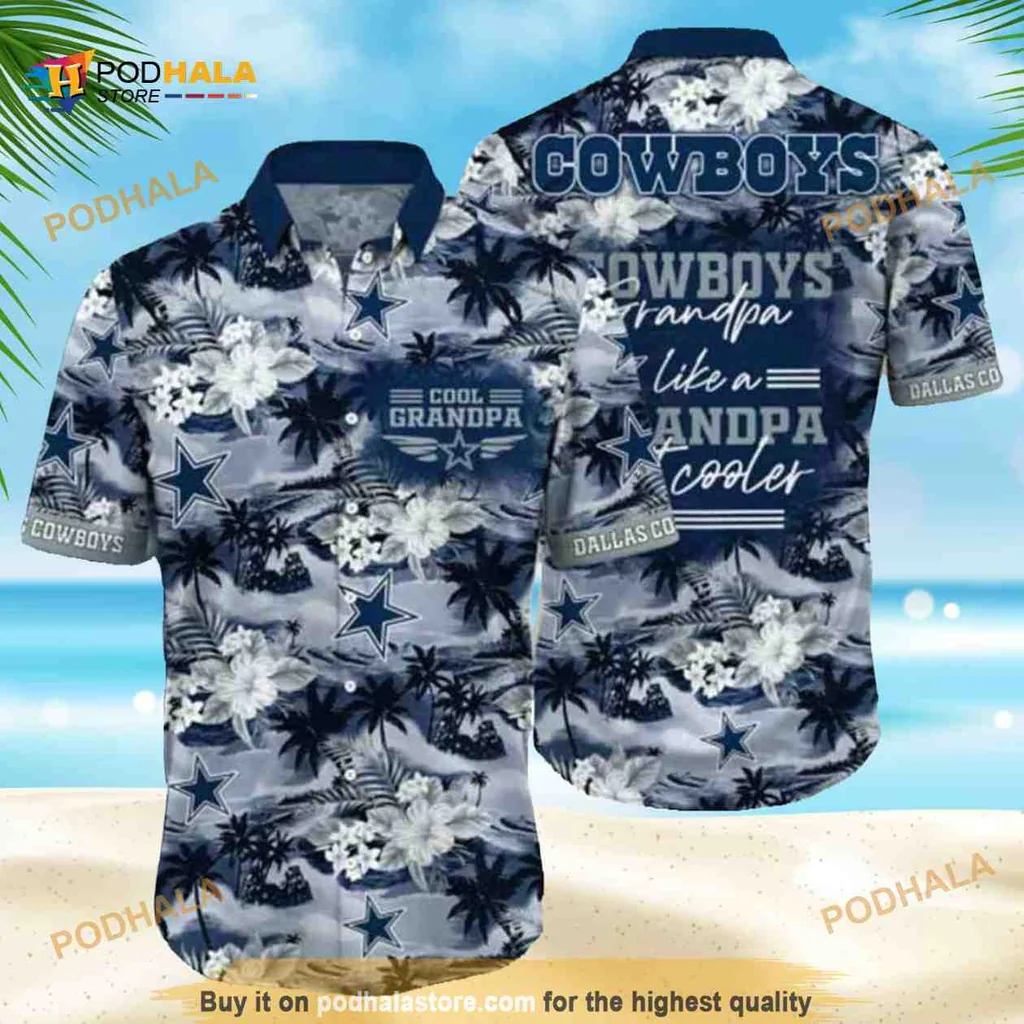 Cool Grandpa Dallas Cowboys Hawaiian Shirt With Tropical Design