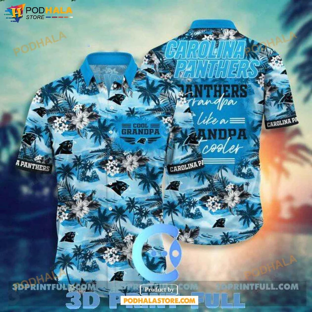 Cool Grandpa Panthers Hawaiian Shirt, Vibrant Tropical Design For Nfl Fans