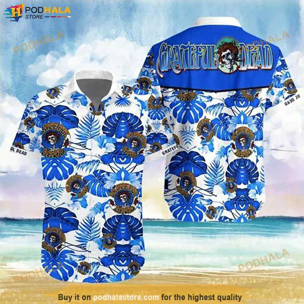 Cool Grateful Dead Hawaiian Shirt, Vibrant Tropical Design With Iconic Bear And Skull