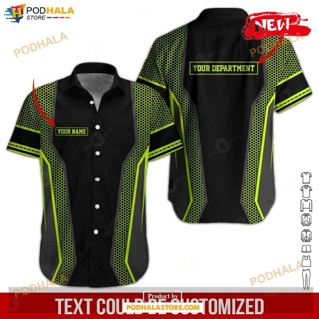 Cool Honeycomb Hawaiian Shirt, Personalized Green Workwear For Summer