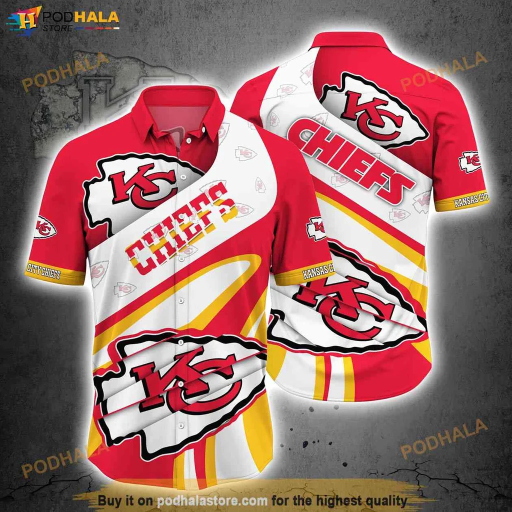 Cool Kansas City Chiefs Aloha Shirt, Vibrant Red And Yellow Team Logo Design