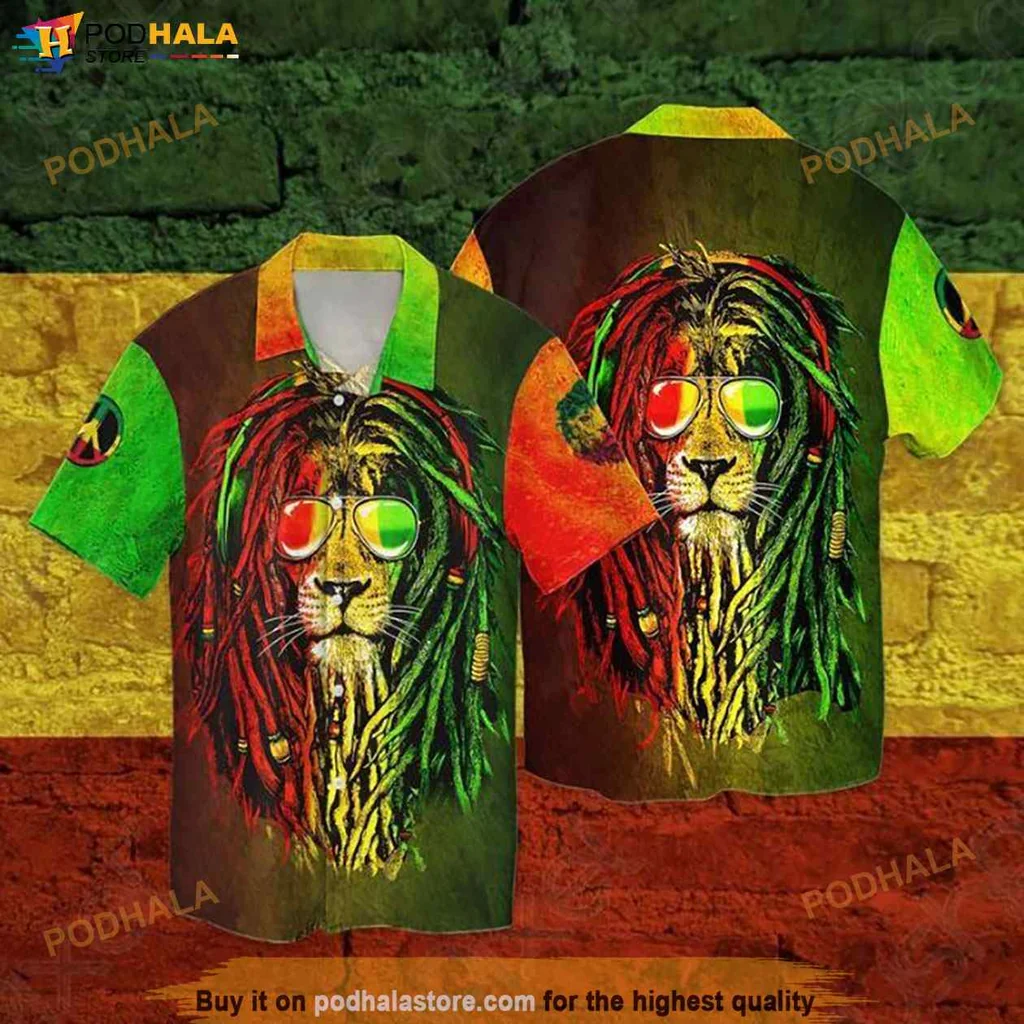 Cool Lion Sunglasses Hawaiian Shirt, Vibrant Reggae Tropical Design For Men