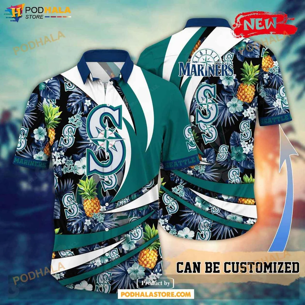 Cool Mariners Aloha Shirt, Vibrant Floral Pineapple Design Casual Summer Shirt