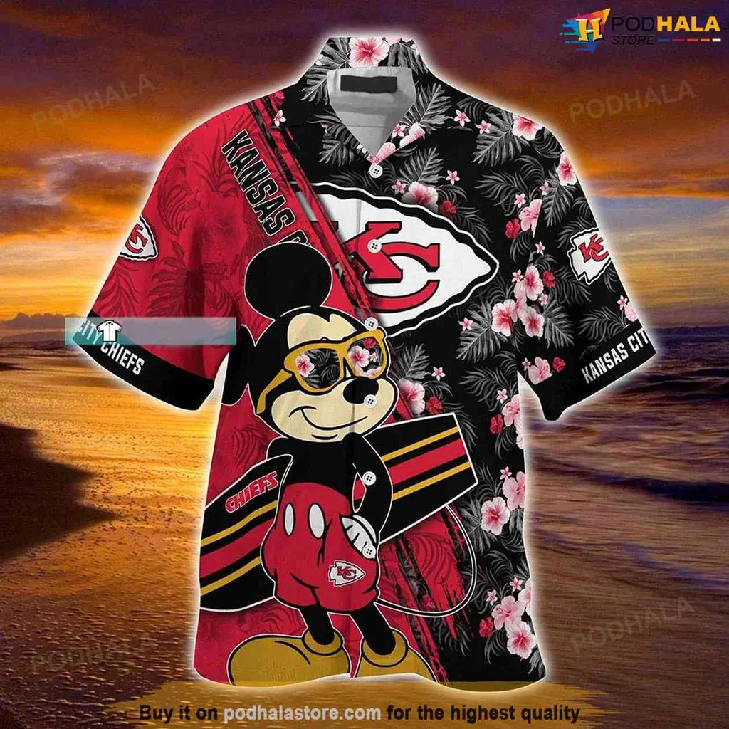 Cool Mickey Mouse Chiefs Tropical Shirt, Kansas City Chiefs Vacation Shirt With Floral Design Cool Mickey Mouse Chiefs Tropical Shirt, Kansas City Chiefs Vacation Shirt With Floral Design