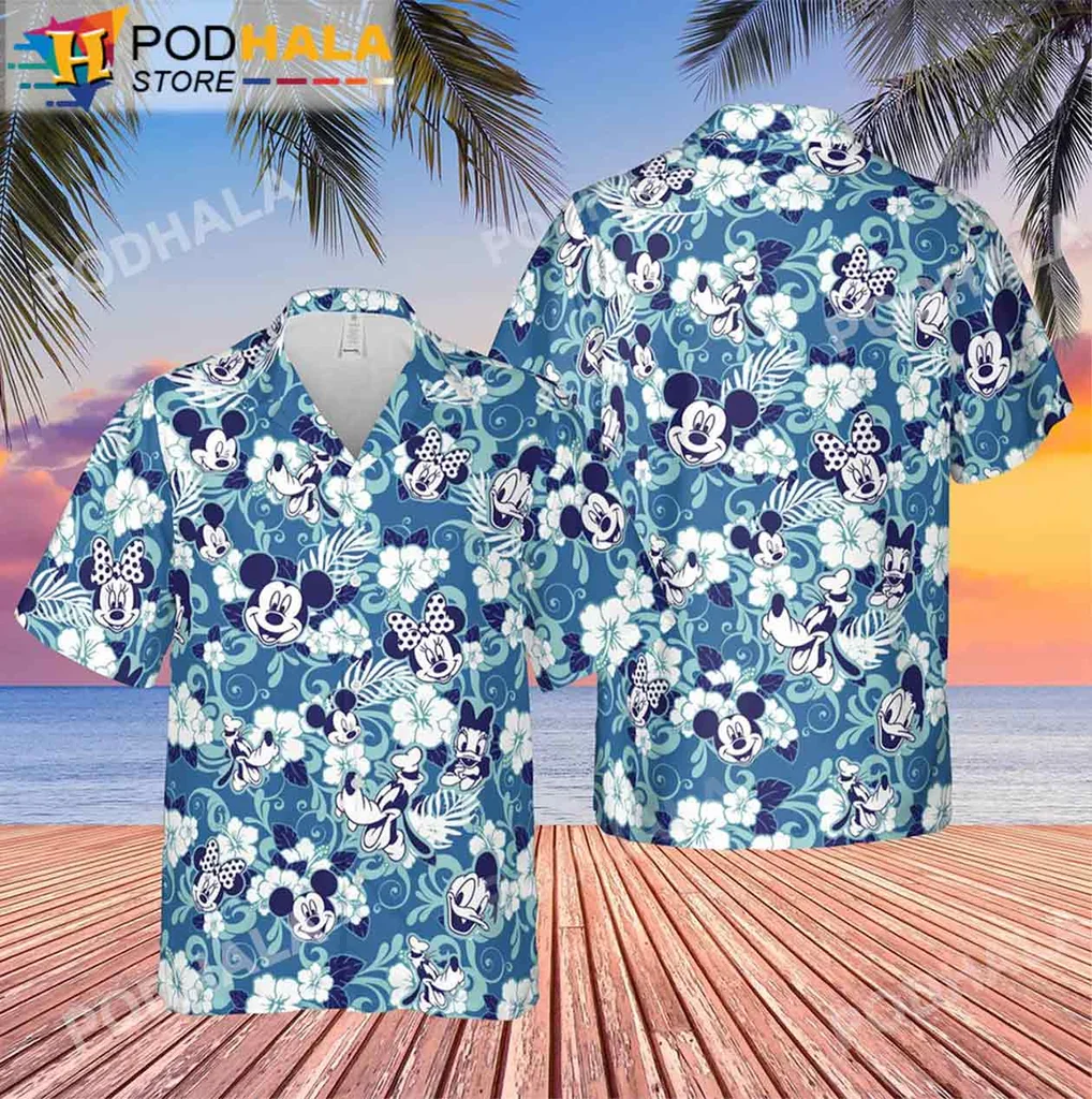 Cool Mickey Mouse Hawaiian Shirt, Vibrant Tropical Design With Minnie Mouse And Flowers