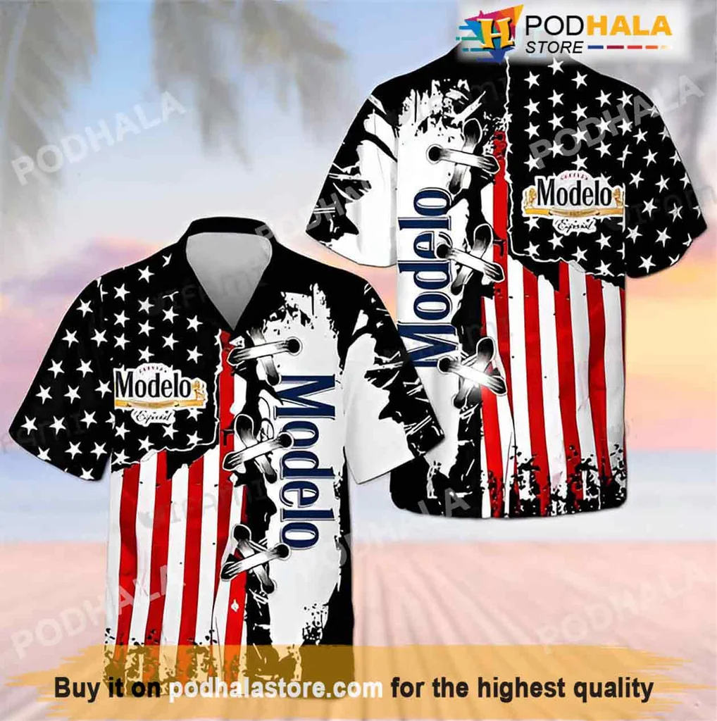 Cool Modelo Hawaiian Shirt, American Flag Design For Beer Lovers Gift