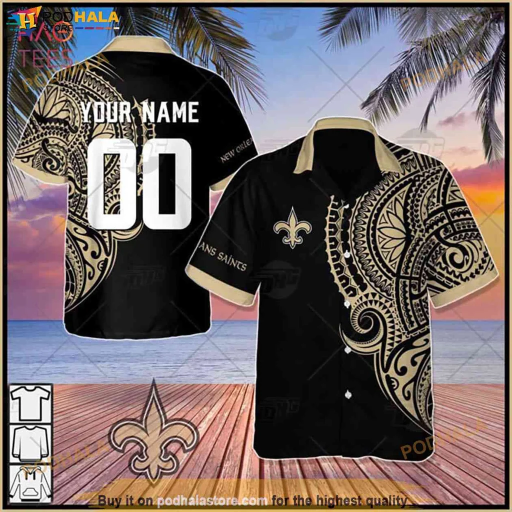Cool New Orleans Saints Aloha Shirt, Polynesian Tattoo Design With Fleur De Lis