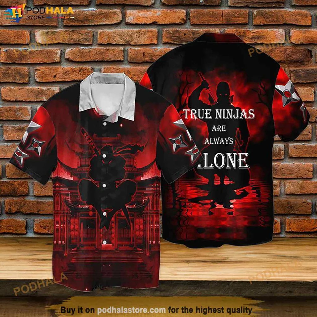 Cool Ninja Hawaiian Shirt, True Ninjas Are Always Alone, Dark Aesthetic Design