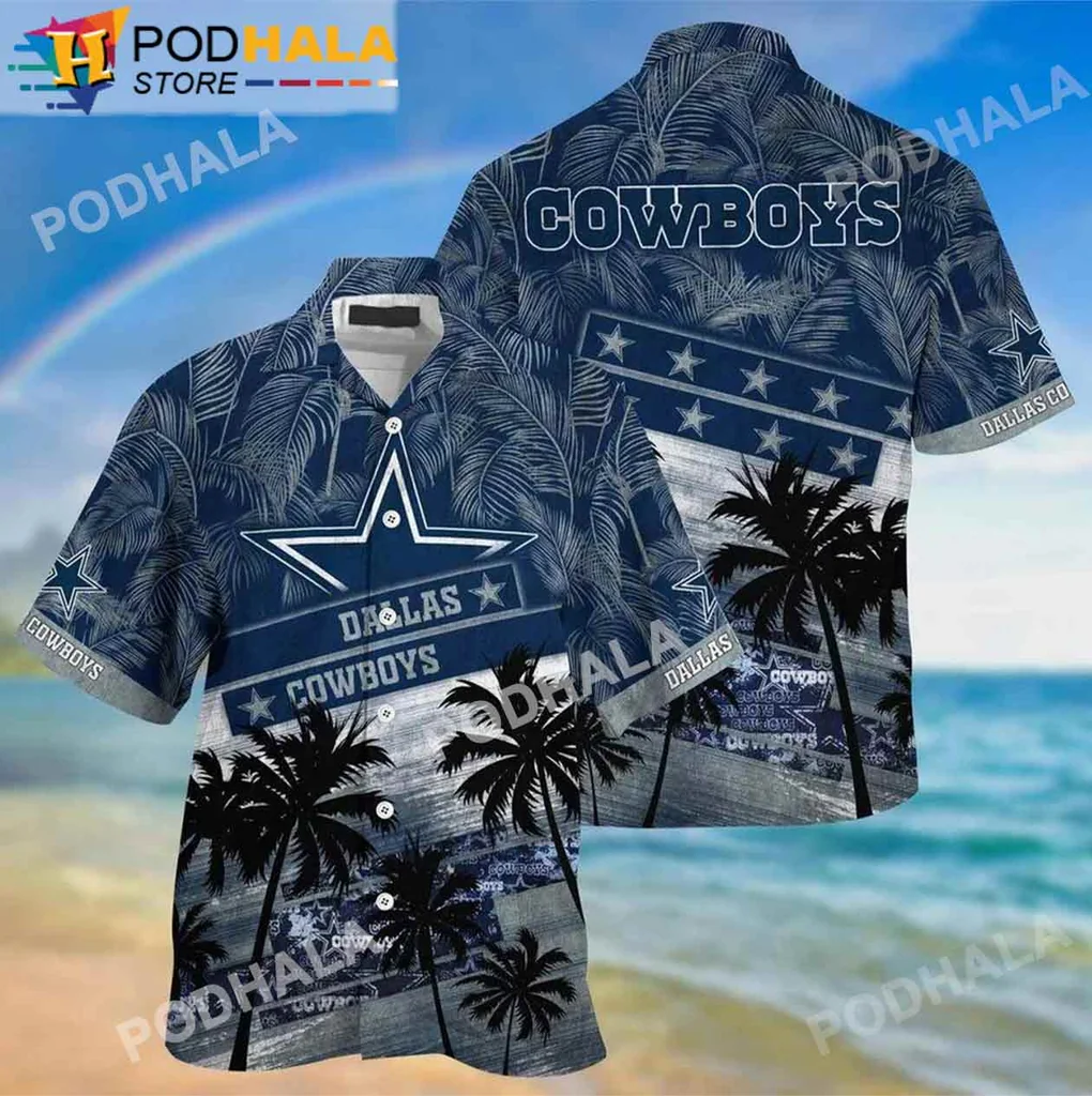 Cool Palm Trees Cowboys Hawaiian Shirt, Vibrant Dallas Cowboys Beach Tee