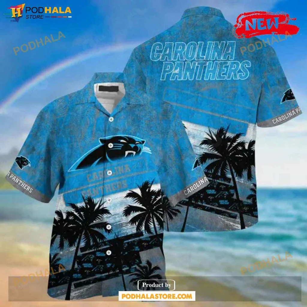 Cool Panthers Aloha Shirt, Tropical Palm Tree Design Casual Shirt