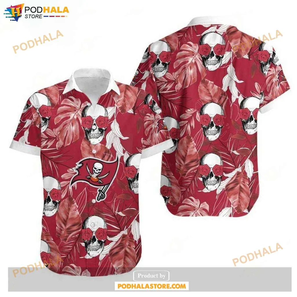 Cool Pirate Skulls Hawaiian Shirt, Tampa Bay Buccaneers Coconut Leaves Design