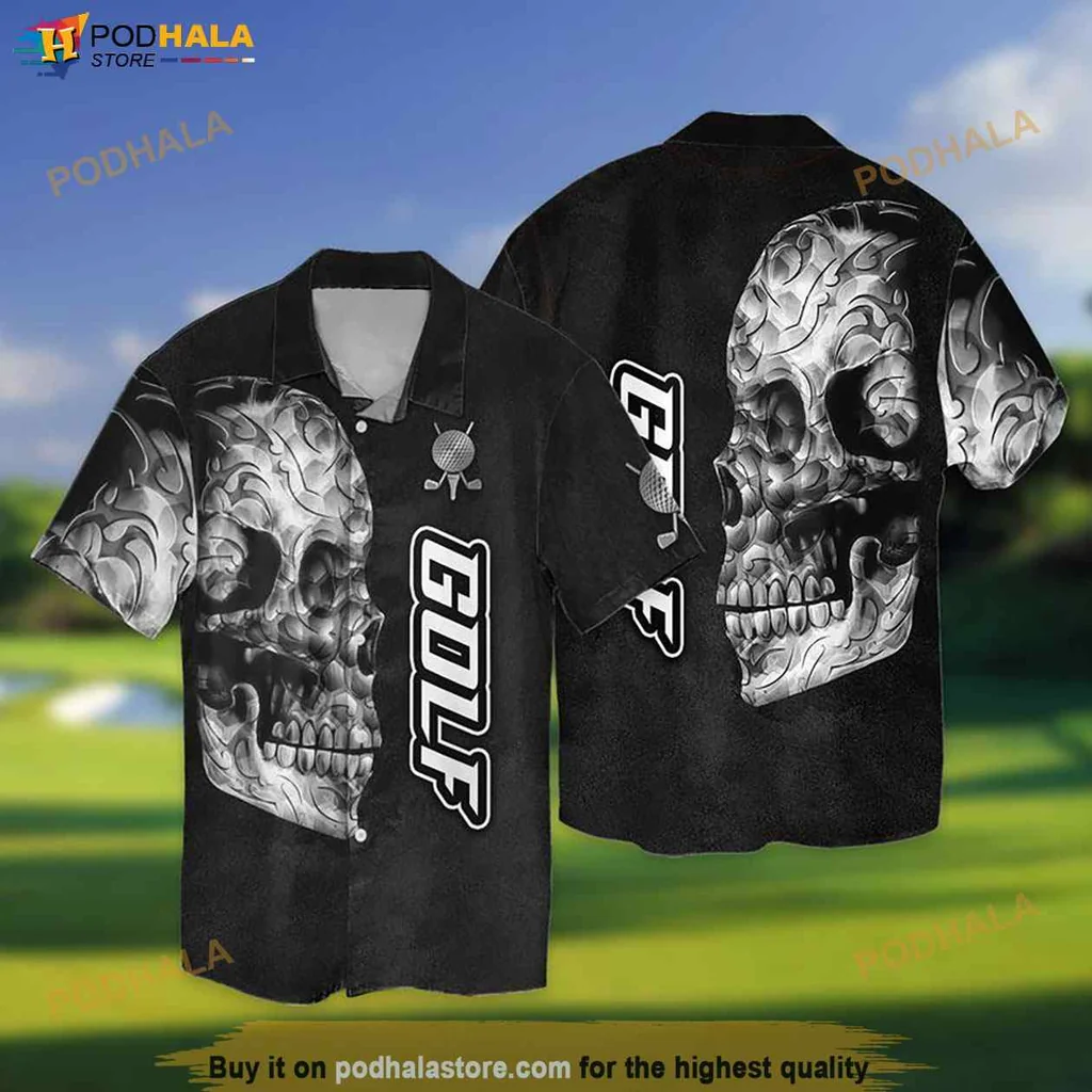 Cool Skull Golf Hawaiian Shirt, Edgy Tropical Design For Golf Enthusiasts