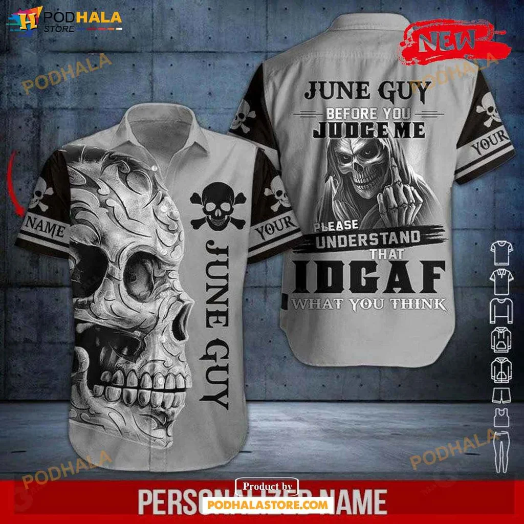Cool Skull Graphic Hawaiian Shirt, Personalized June Guy Design For Summer Fun