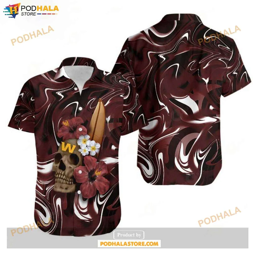 Cool Skull Hibiscus Hawaiian Shirt, Washington Football Team Gift For Fans