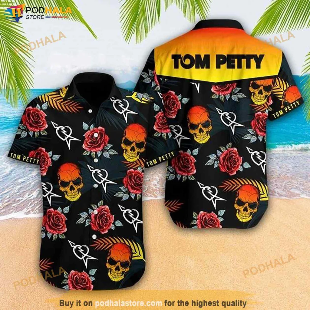 Cool Skulls Roses Hawaiian Shirt, Tom Petty And The Heartbreakers Design