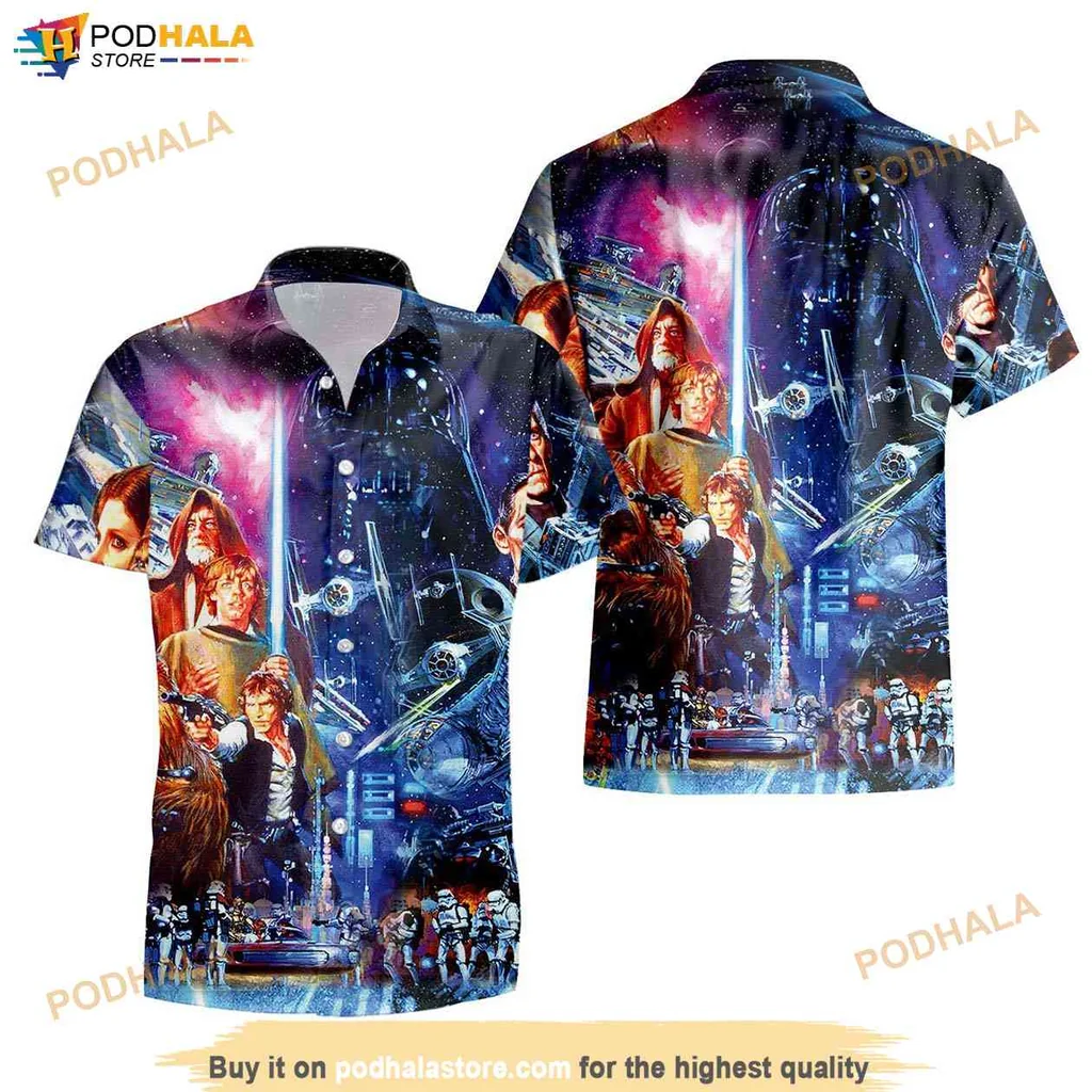 Cool Star Wars Hawaiian Shirt Featuring Iconic Characters In Cosmic Design