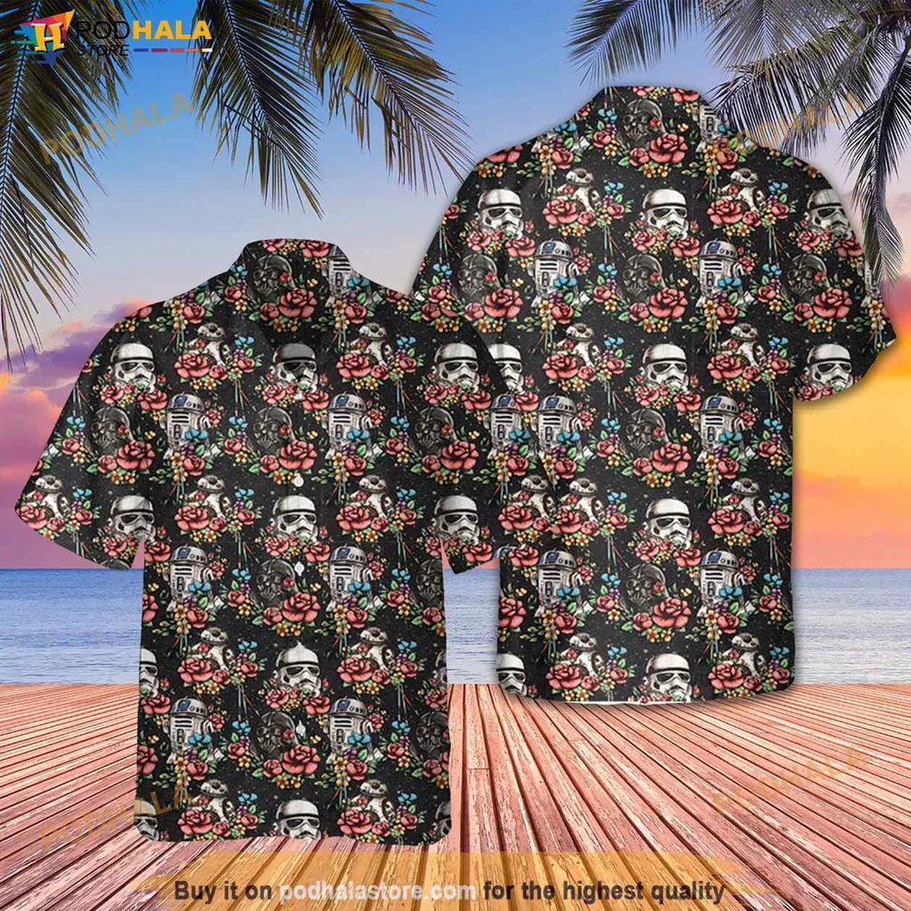 Cool Star Wars Hawaiian Shirt, Vibrant Tropical Design With Stormtroopers And R2 D2