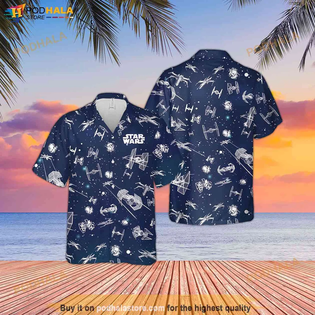 Cool Star Wars Hawaiian Shirt With Tie Fighters And Millennium Falcon Design