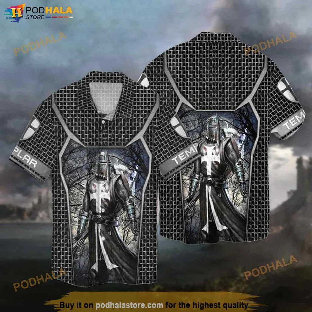 Cool Templar Knight Hawaiian Shirt, Medieval Fantasy Design For Men