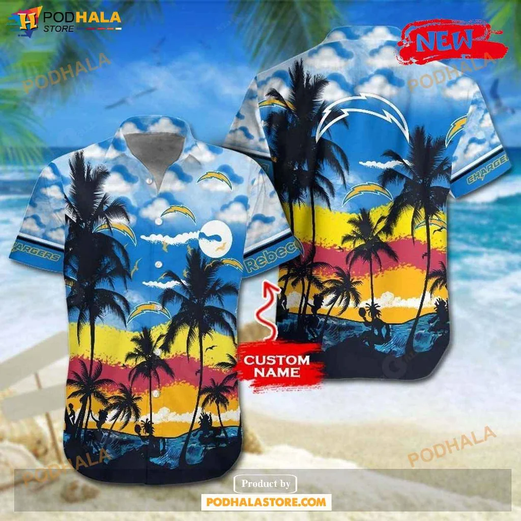 Cool Tropical Chargers Hawaiian Shirt For Nfl Fans, Vibrant Palm Tree Design