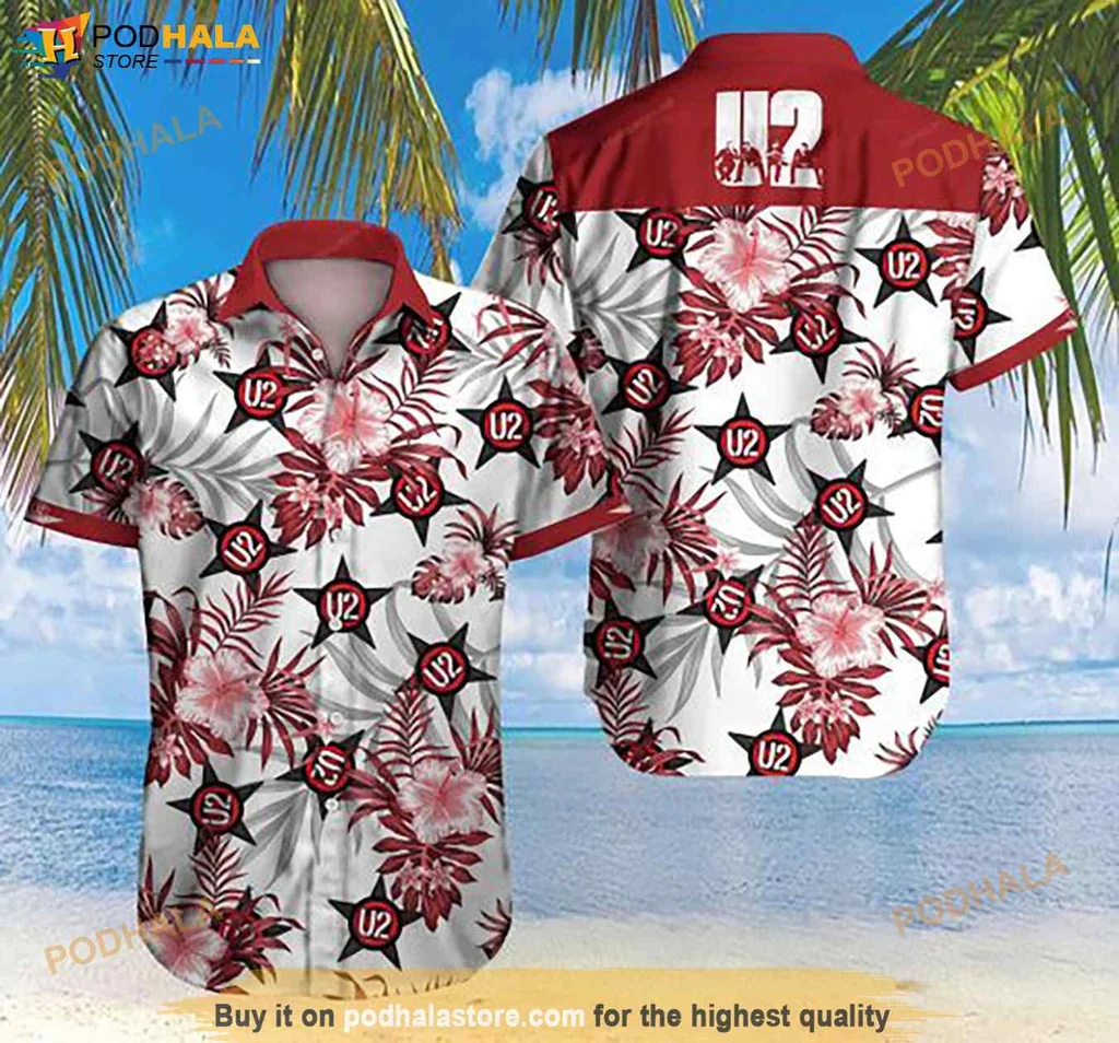 Cool U2 Aloha Shirt, Vibrant Floral Design With Hibiscus And Palm Leaves