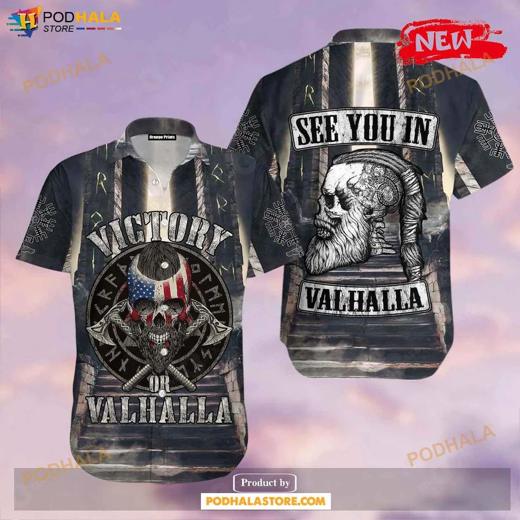 Cool Viking Warrior Hawaiian Shirt, See You In Valhalla Graphic Design