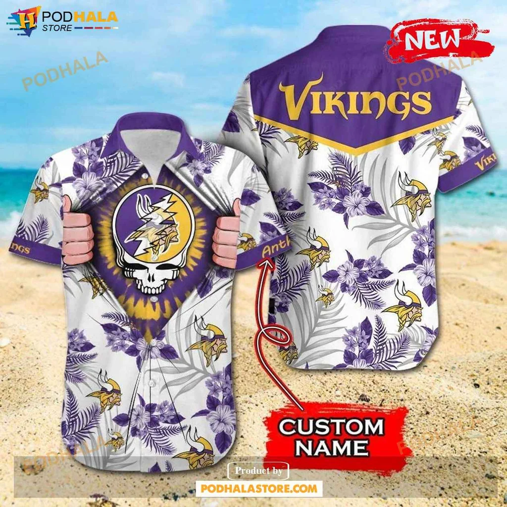 Cool Vikings Skull Hawaiian Shirt, Personalized Grateful Dead Gift For Fans