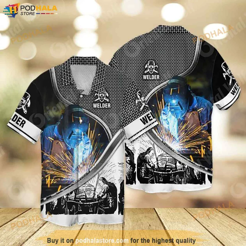 Cool Welder Hawaiian Shirt, Funny Welding Graphic Shirt For Men