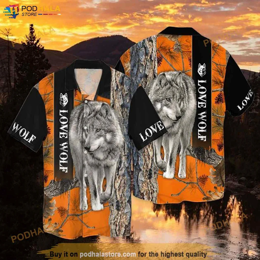 Cool Wolf Lover Hawaiian Shirt, Funny Nature Inspired Mens Tee