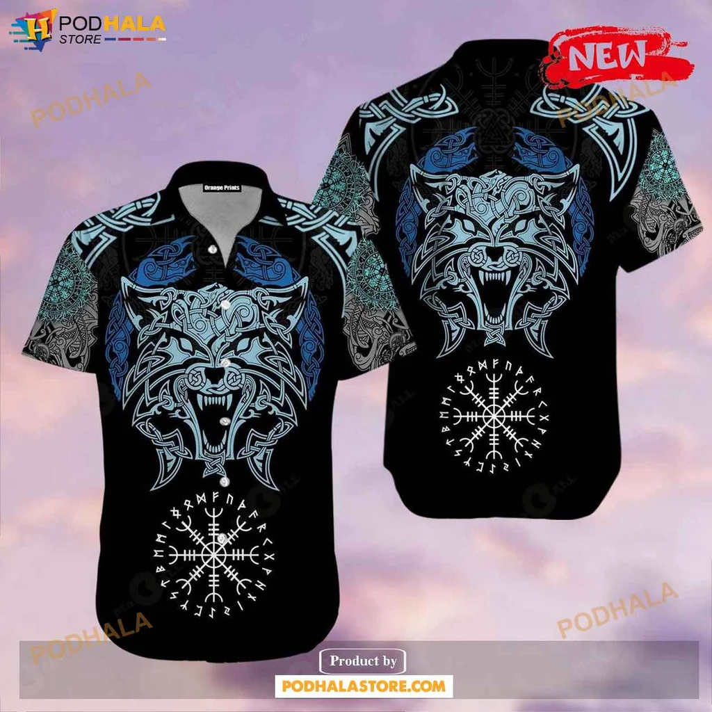Cool Wolf Tribal Hawaiian Shirt, Fierce Tattoo Design For Summer Festivals