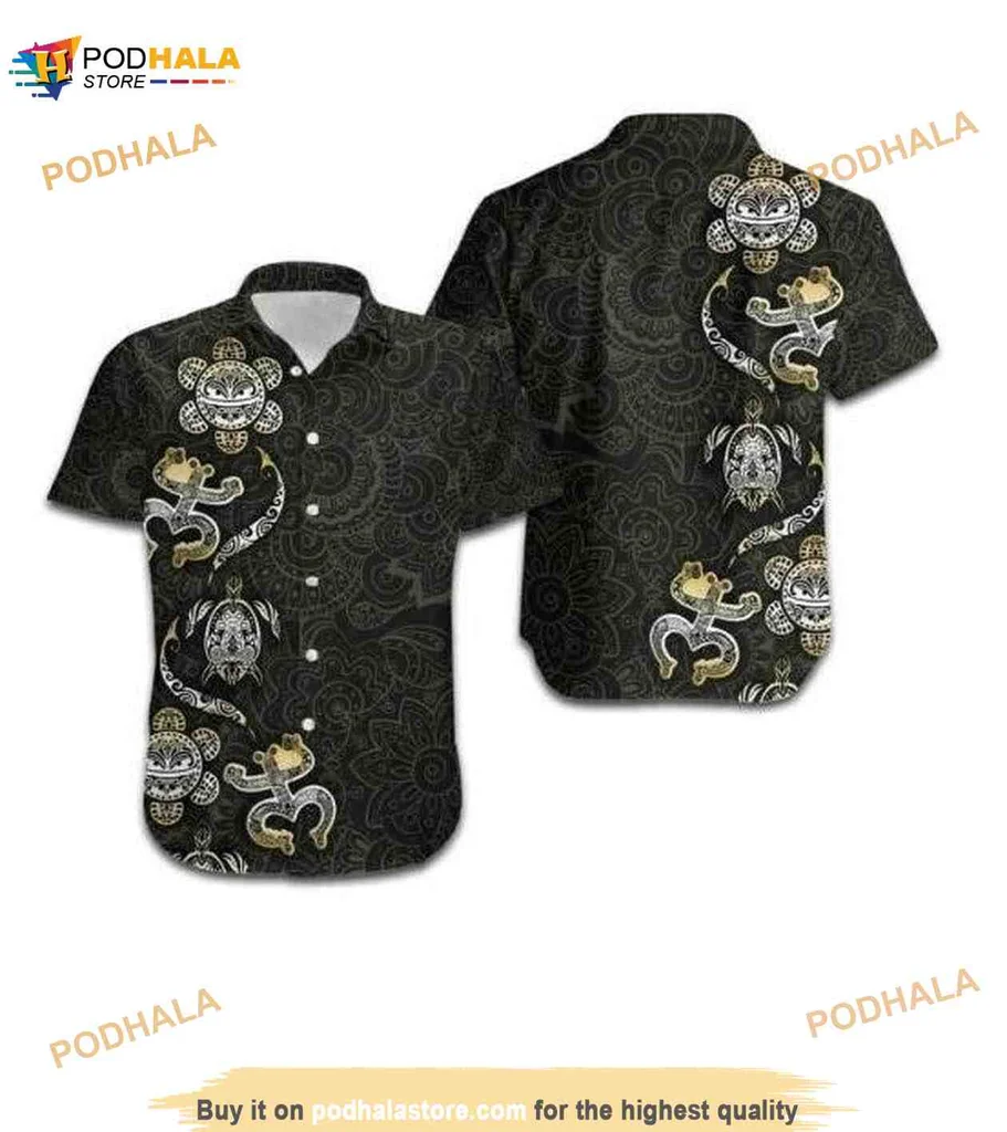 Coqui Frog Turtle Aloha Shirt With Mandala Design