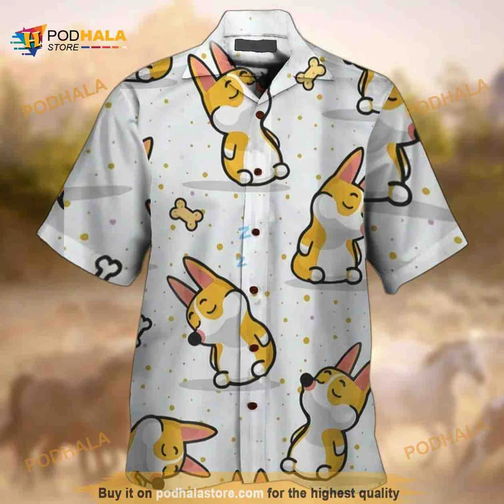 Corgi Chibi Hawaiian Shirt With Playful Design For Dog Lovers