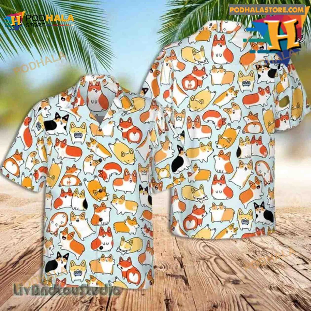 Corgi Colorful Hawaiian Shirt With Playful Cartoon Design