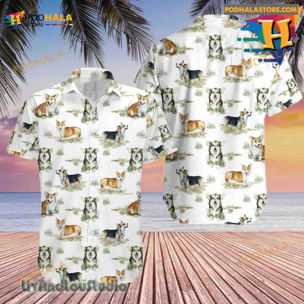 Corgi Dog Aloha Shirt Featuring Playful Beach Corgis In Tropical Design