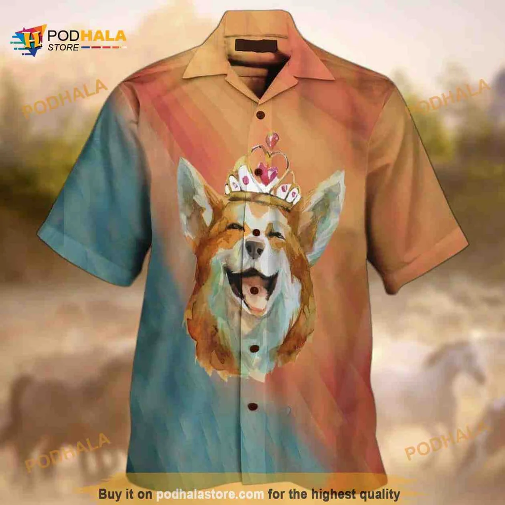 Corgi Dog Aloha Shirt With Colorful Crown For Beach Fun