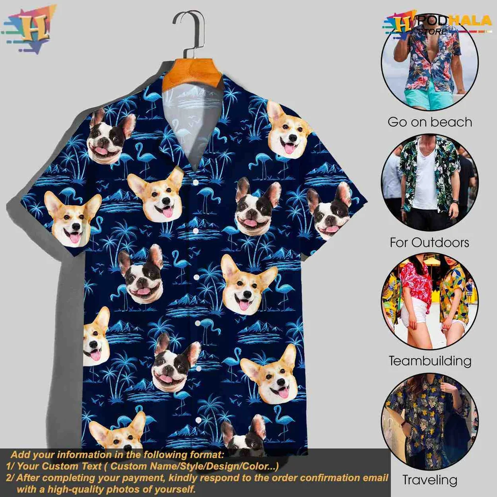Corgi Flamingo Tropical Hawaiian Shirt With Personalized Dog Faces