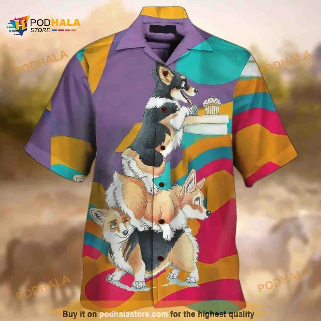 Corgi Hawaiian Shirt Featuring Playful Cupcake Design For Dog Lovers