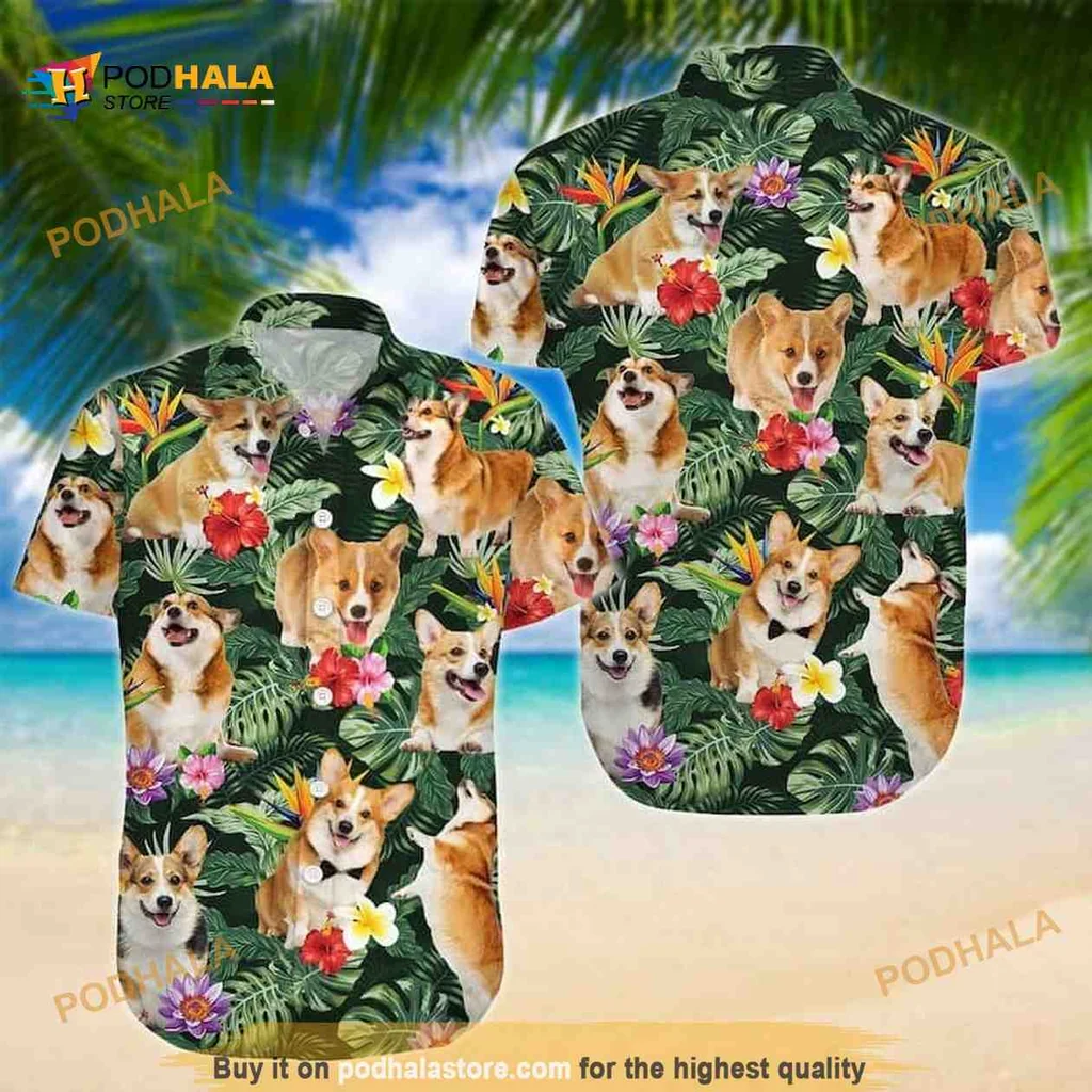 Corgi Lovers Hawaiian Shirt With Palm Leaves Pattern For Summer Fun