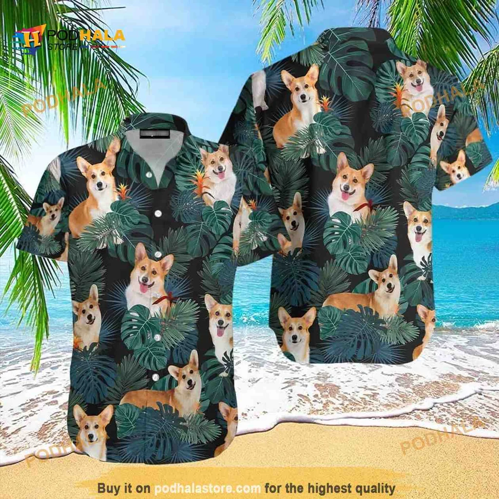 Corgi Palm Leaves Hawaiian Shirt For Fun Beach Outings
