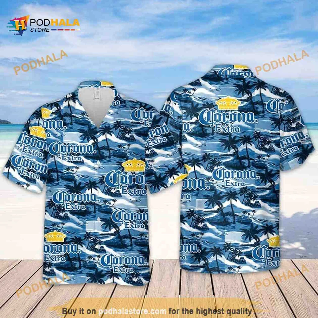 Corona Extra Hawaiian Shirt With Tropical Palm Tree Design