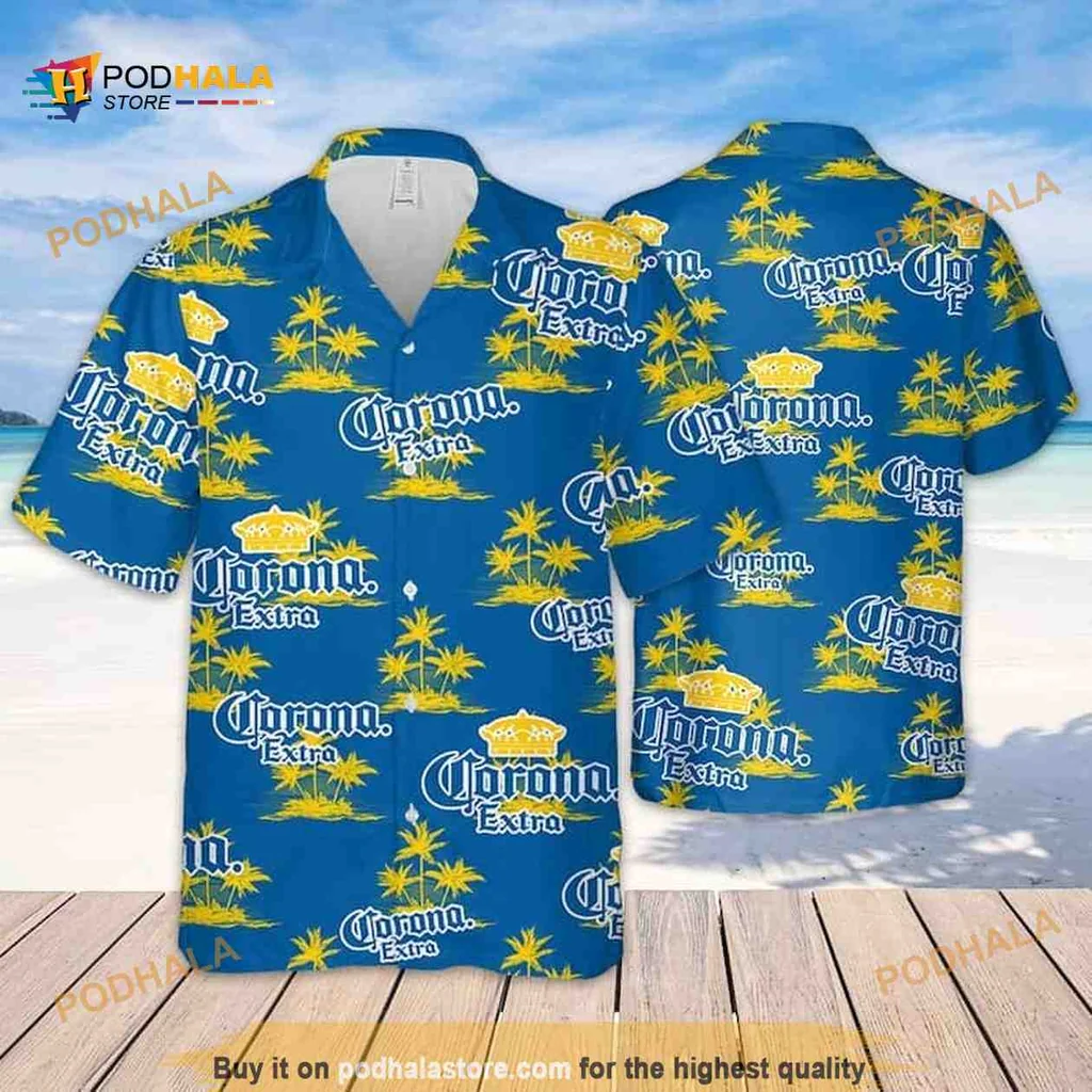 Corona Extra Tropical Hawaiian Shirt With Island Pattern And Sun Motifs