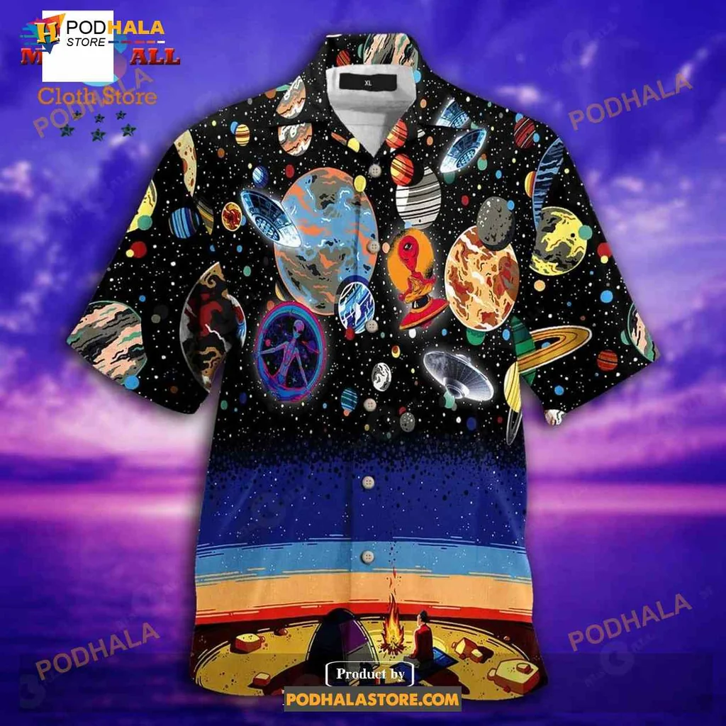 Cosmic Alien Hawaiian Shirt Featuring Planets And Ufos