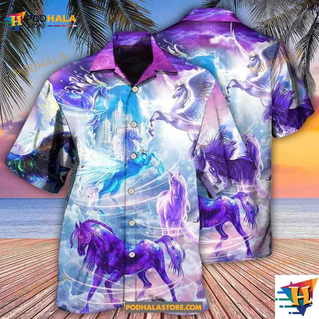 Cosmic Horse Lovers Hawaiian Shirt, Majestic Horses In Dreamy Landscape