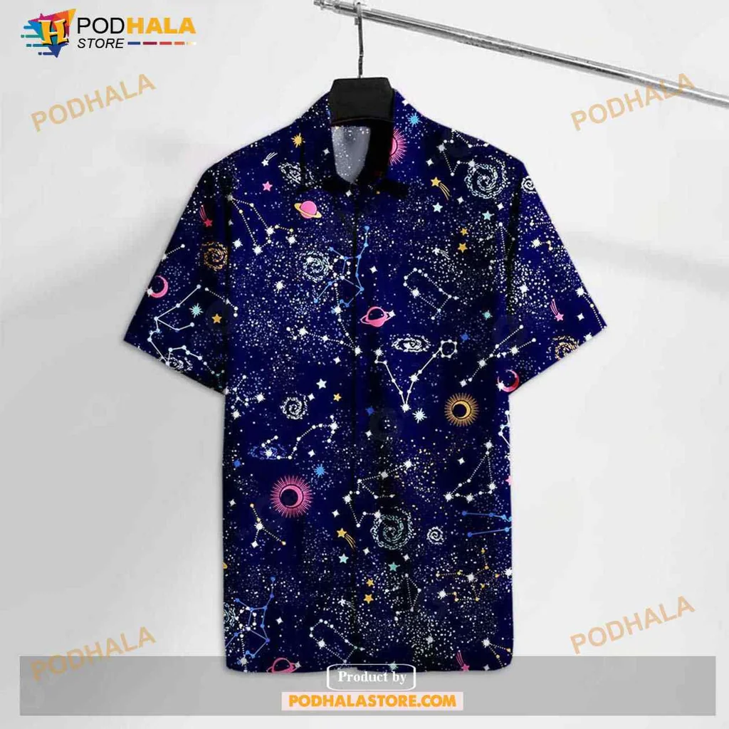 Cosmic Space Hawaiian Shirt With Colorful Planets And Stars