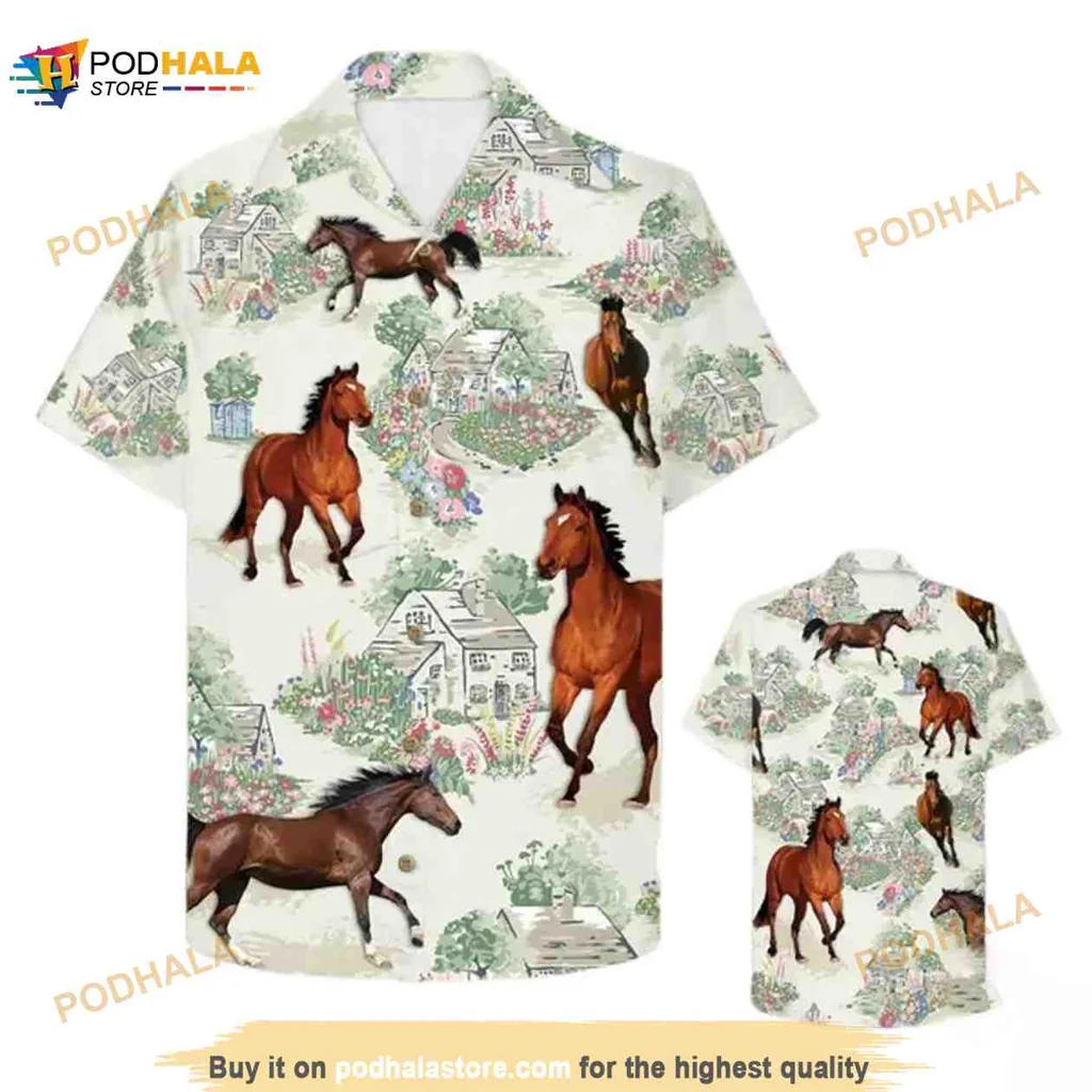 Countryside Horse Lovers Hawaiian Shirt With Vibrant Horse Design