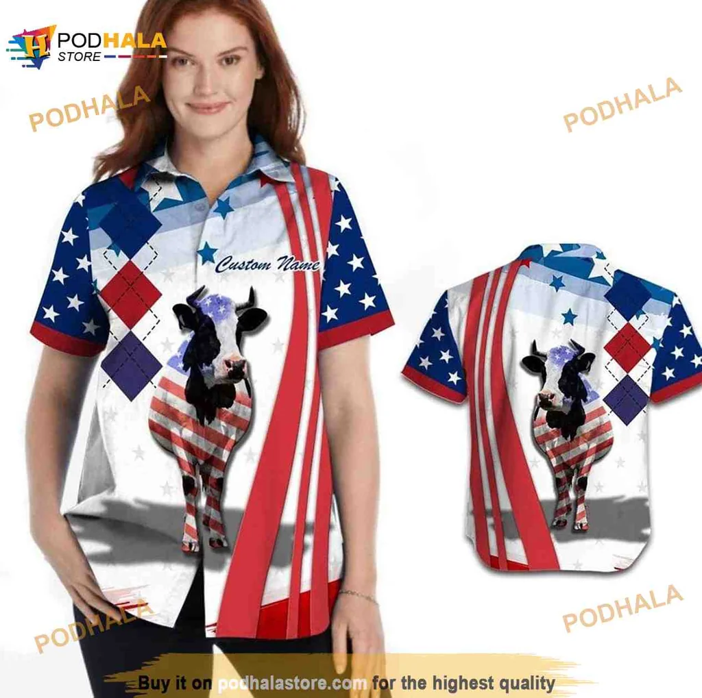 Cow American Flag Hawaiian Shirt For Independence Day Celebration