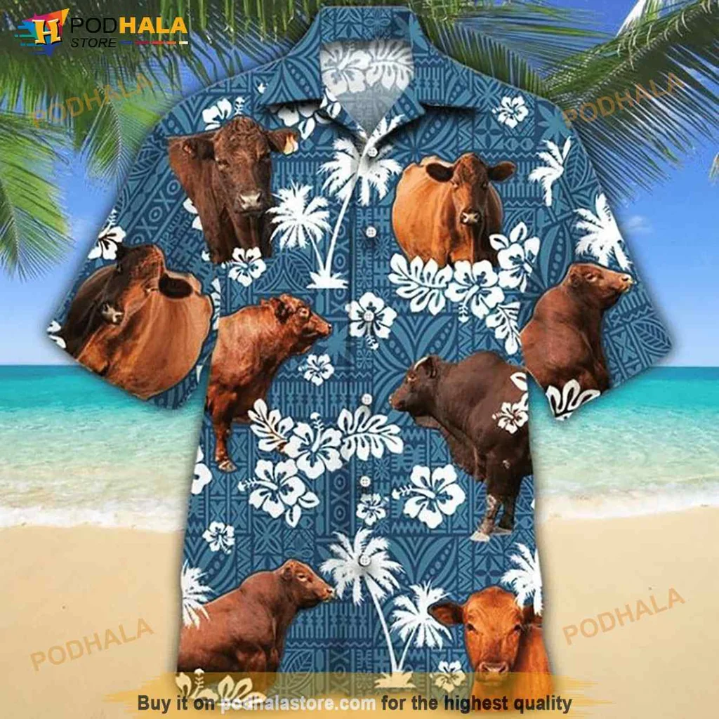Cow Floral Pattern Hawaiian Shirt With Playful Cow Illustrations