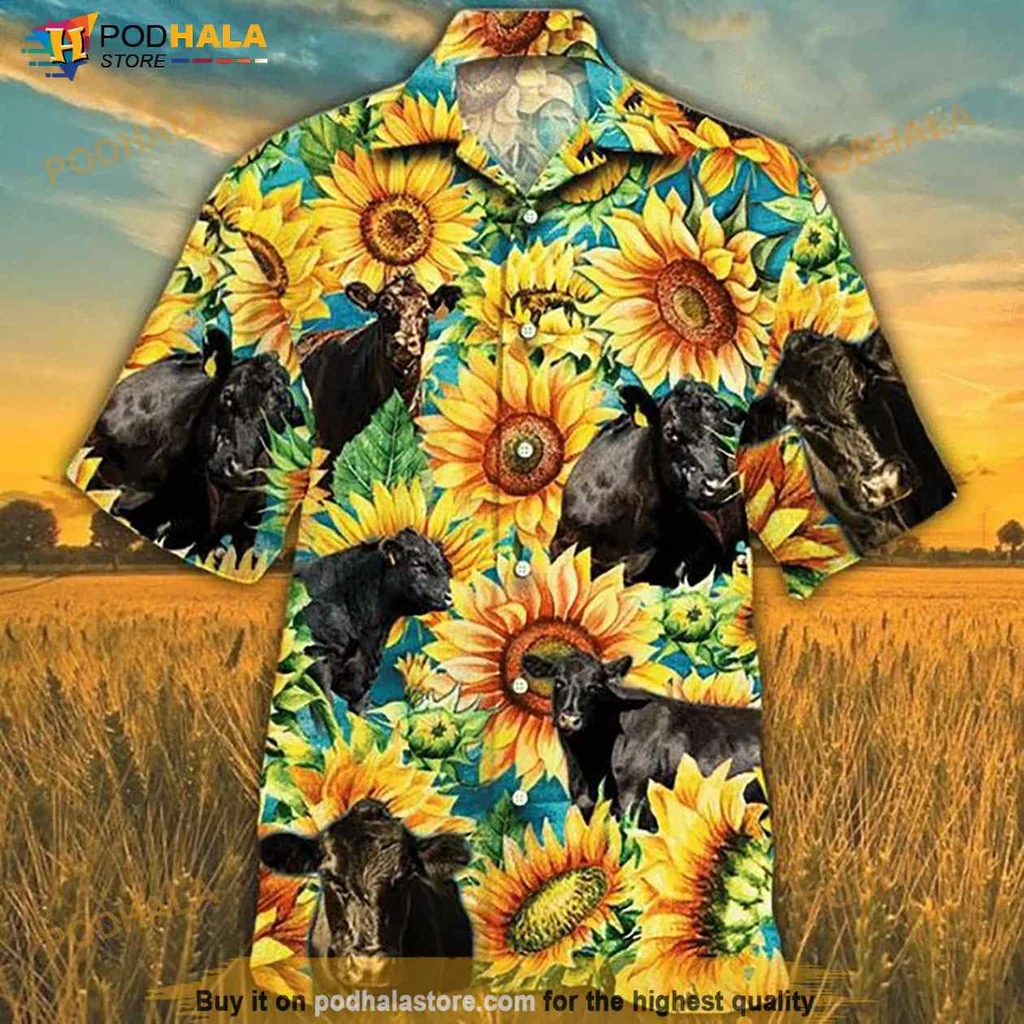 Cow Sunflower Hawaiian Shirt With Vibrant Floral Design
